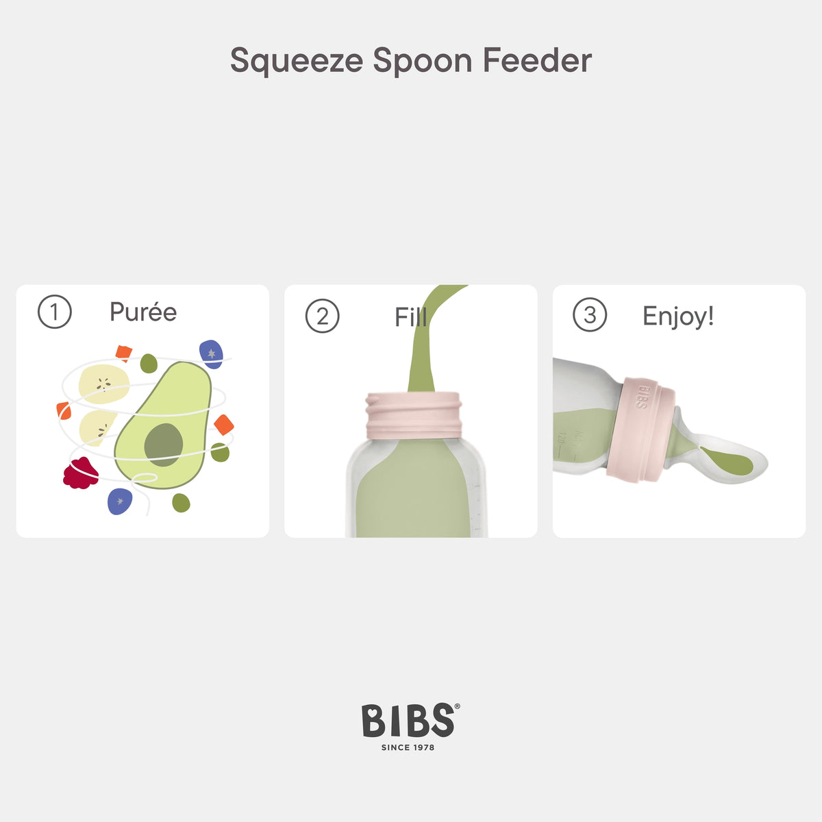 BIBS Knijpfles met Lepel – Sage-