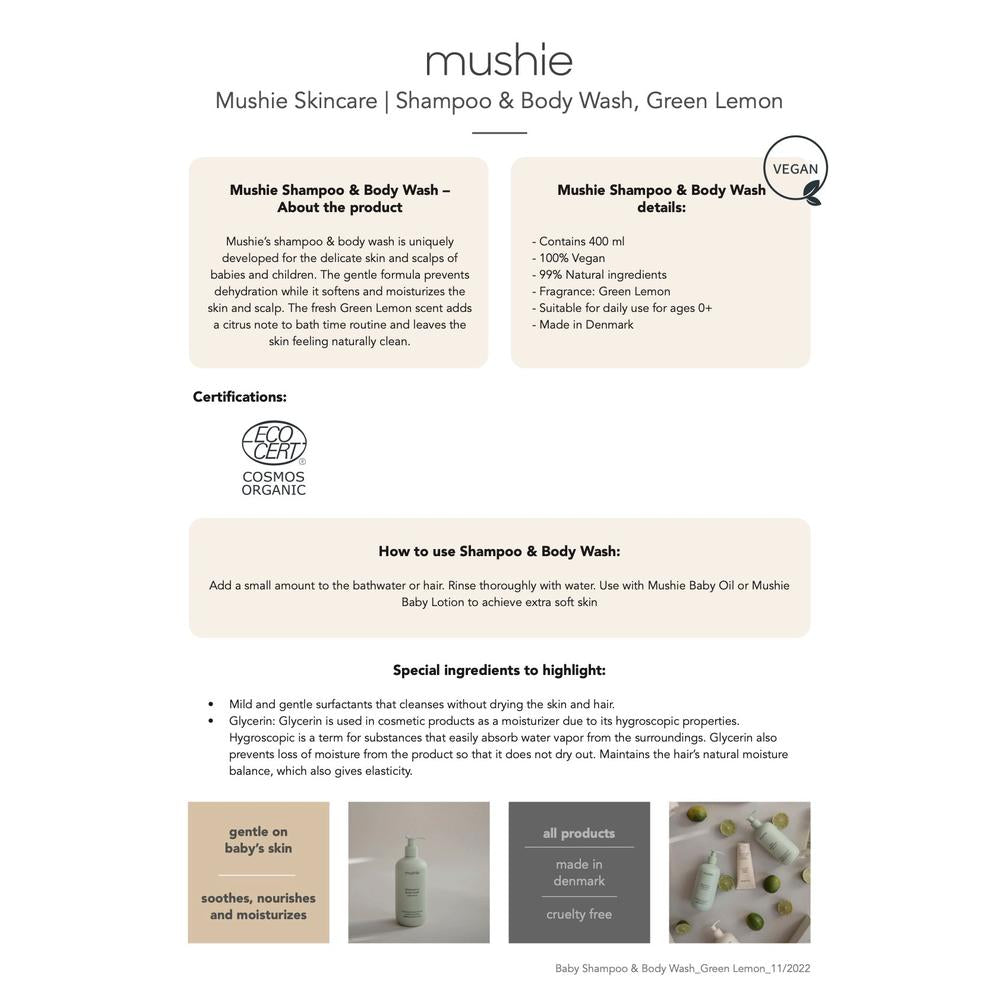 Mushie Baby Shampoo & Body Wash - Green lemon-