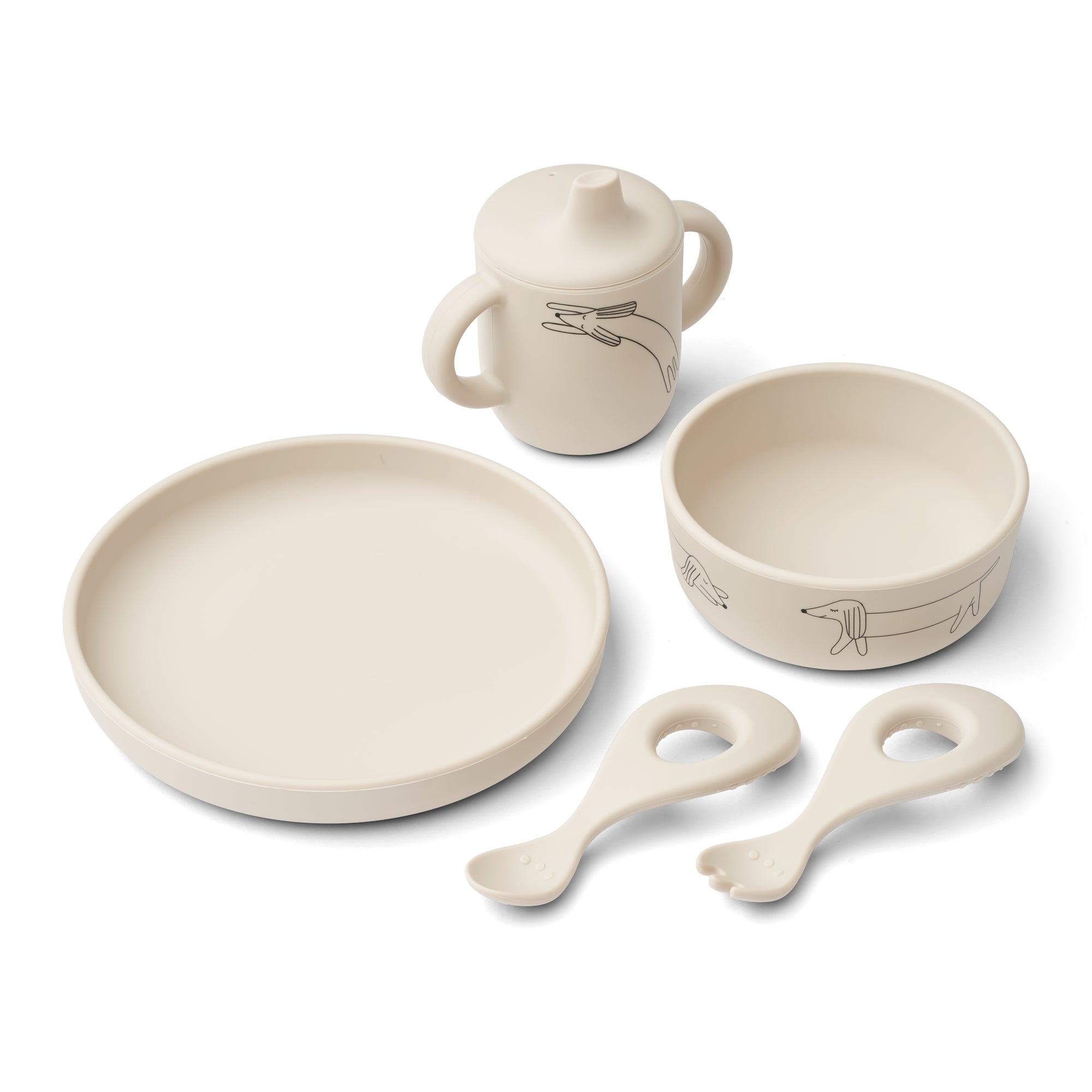 Liewood Ryle Printed Tableware Set - Dog Sandy