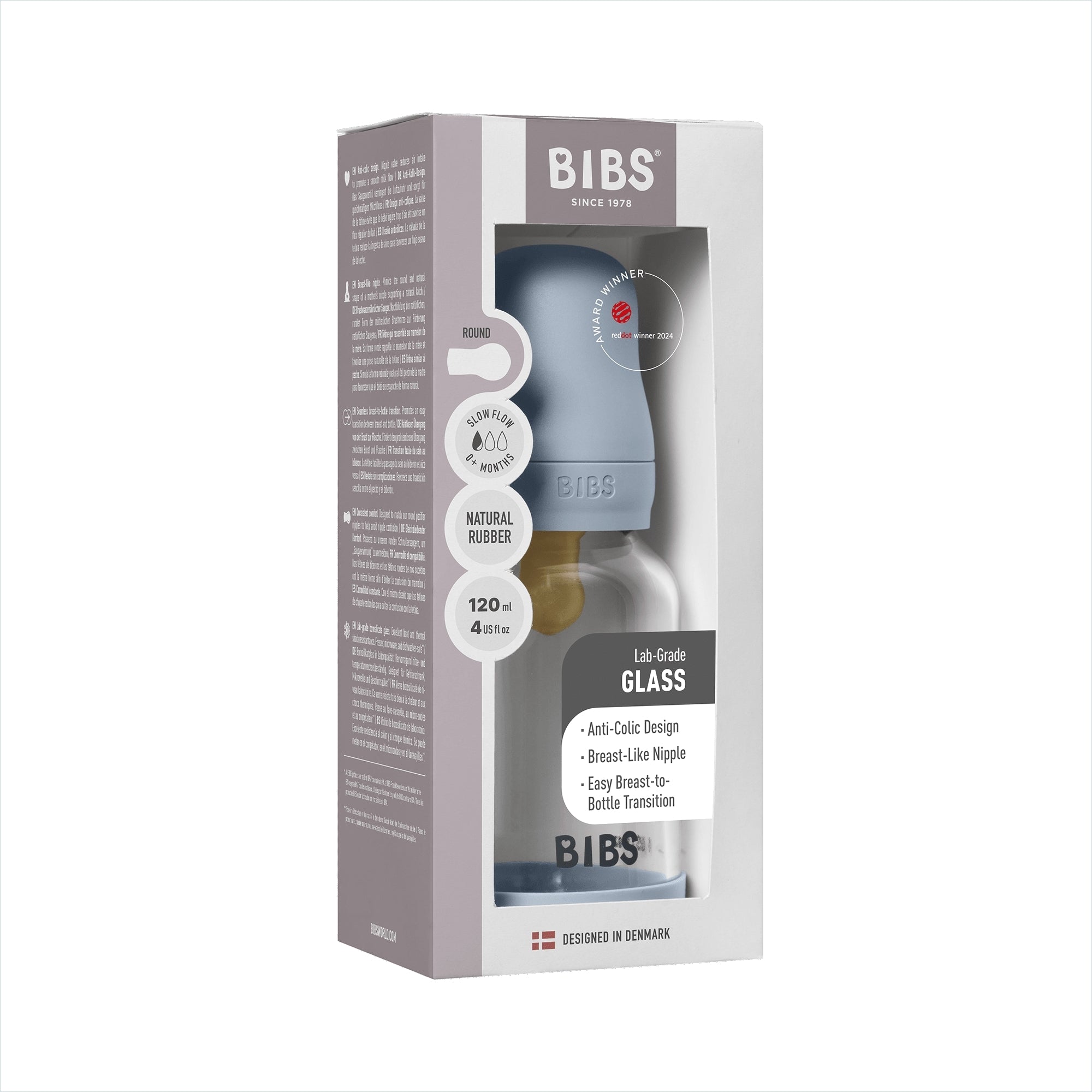 BIBS Glazen Fles - Baby Blue-
