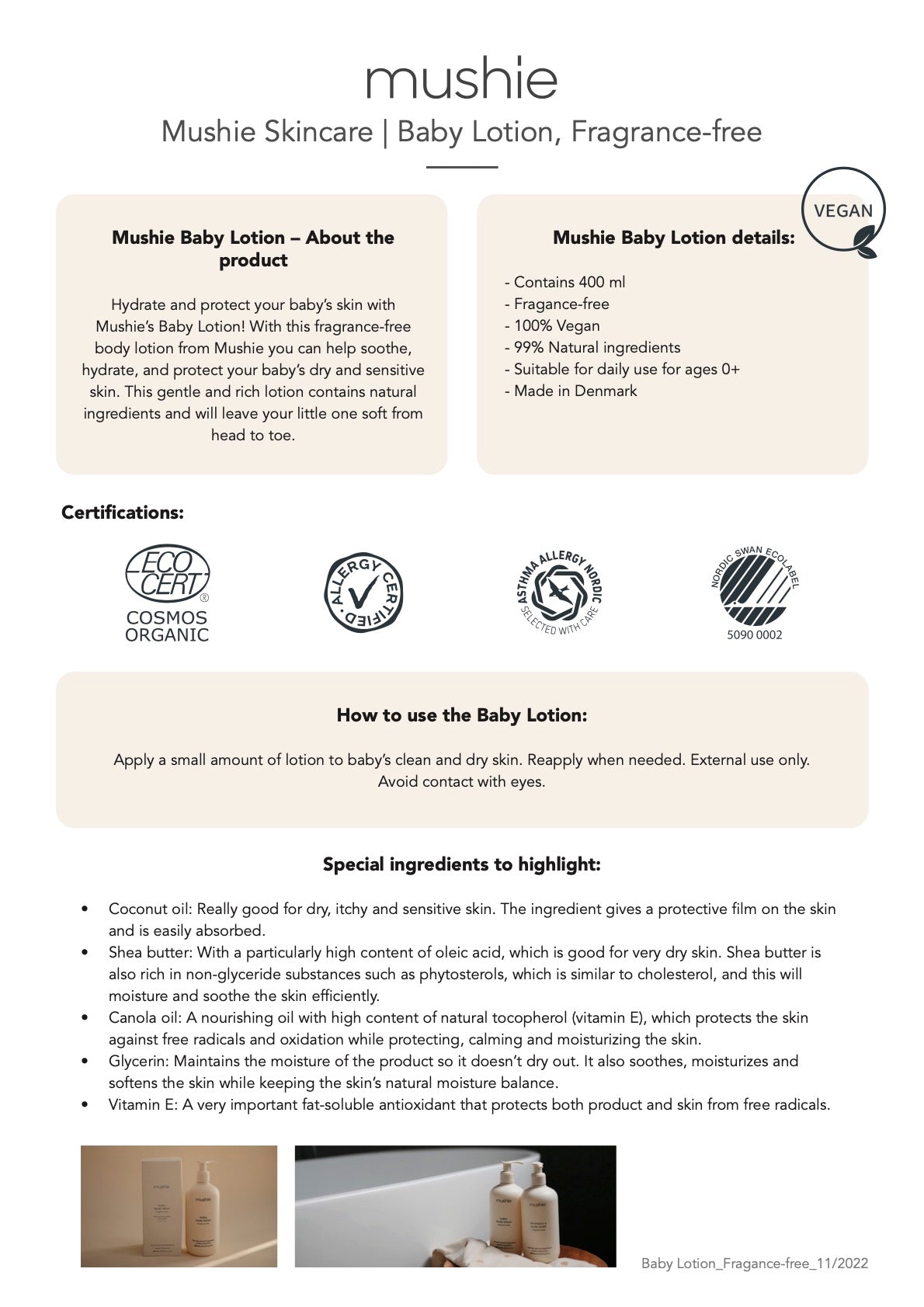 Mushie Baby Lotion - Fragrance Free-