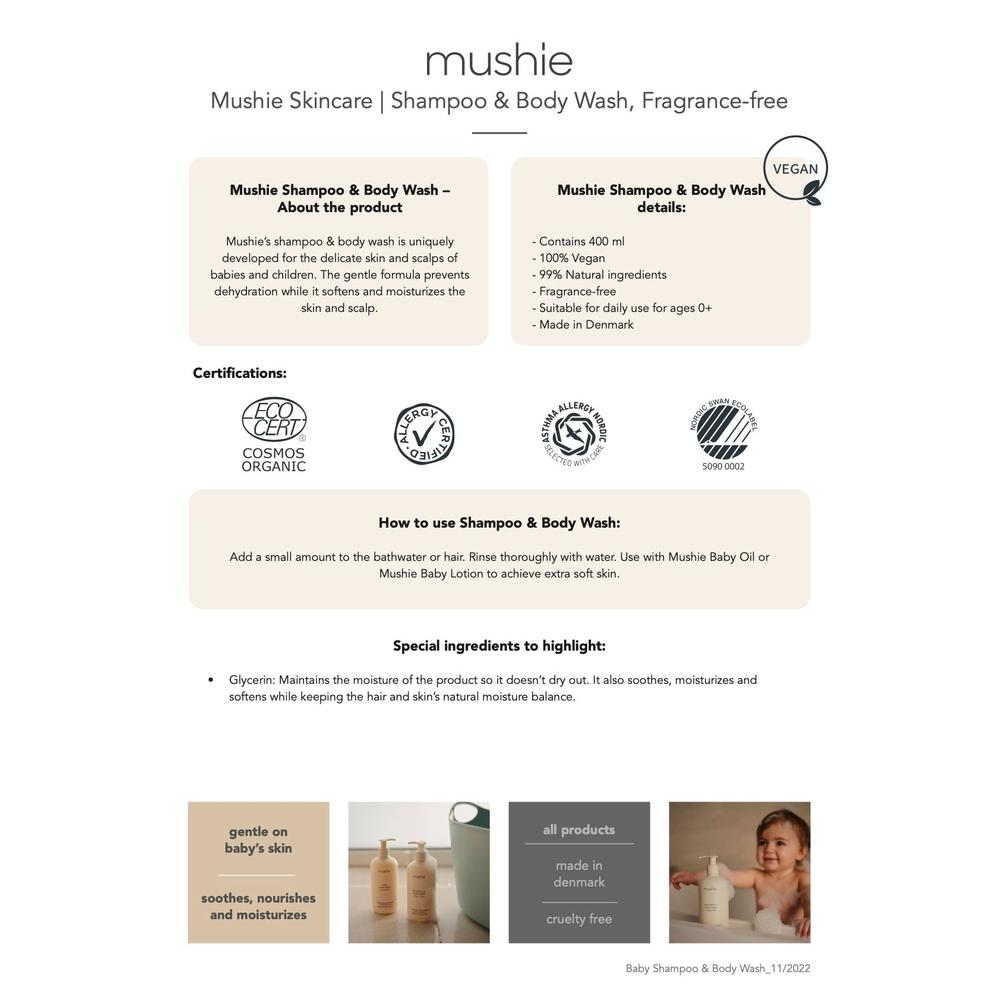 Mushie Baby Shampoo & Body Wash - Fragrance Free-